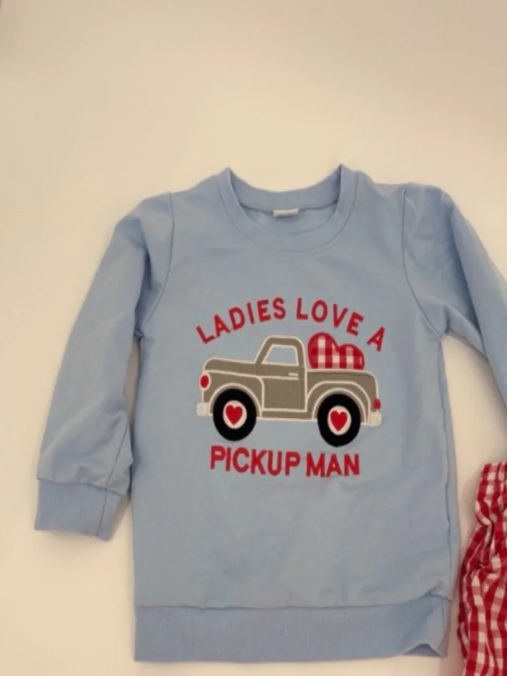 Boy's Valentine Outfit Size 3-4 Ladies Love A Pickup Man Red Checkered Matching